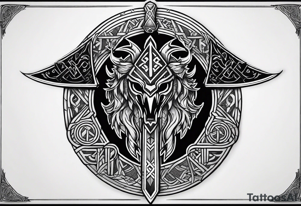 Valhalla sword shield dragon axe Valknut tattoo idea