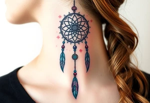 native dreamcatcher with flowing feathers and sacred beads tattoo idea