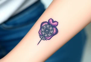 A single Violet with detailed compass at its center representing feminine power and an ankh or Celtic knot tattoo idea