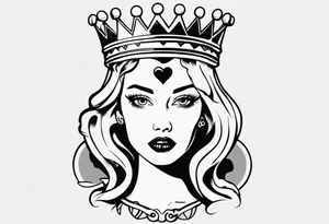 pin-up queen of hearts with only whites in her eyes and a crown tattoo idea