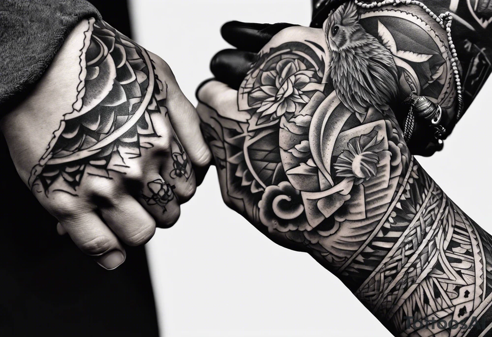 Two hands shaking with a knife going through them tattoo idea Two hands shaking with a knife going through them tattoo idea