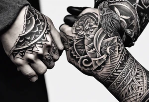 Two hands shaking with a knife going through them tattoo idea
