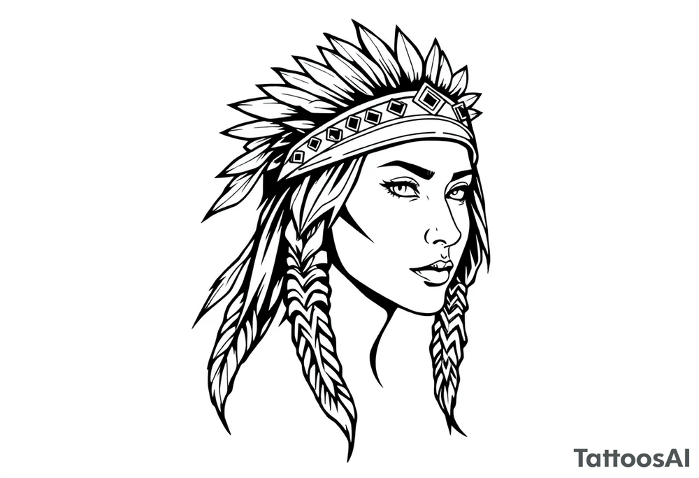 Female Native American wearing headband tattoo idea
