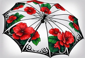 Upside down Umbrella with red geraniums with rain tattoo idea