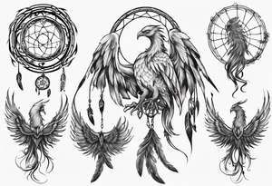 Phoenix with dream catcher tail tattoo idea