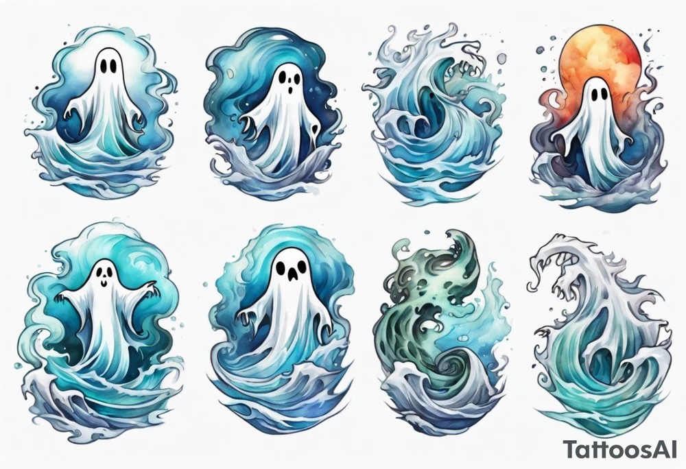 a transparent ghost rising from the waves of the sea tattoo idea