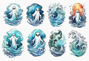 a transparent ghost rising from the waves of the sea tattoo idea