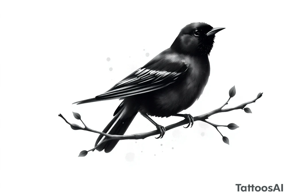 Male European Blackbird on a branch tattoo idea tattoo idea