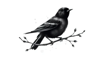 Male European Blackbird on a branch tattoo idea tattoo idea
