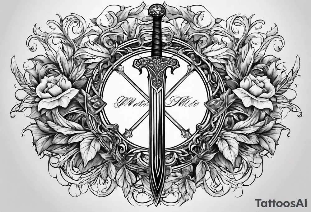 Leafy vines with sword tattoo idea