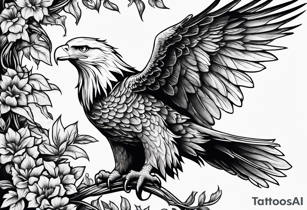 Leafy vines with eagle tattoo idea