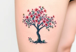 Flowering Hawthorn tree with  lillys planted on each side of the Hawthorn tree tattoo idea