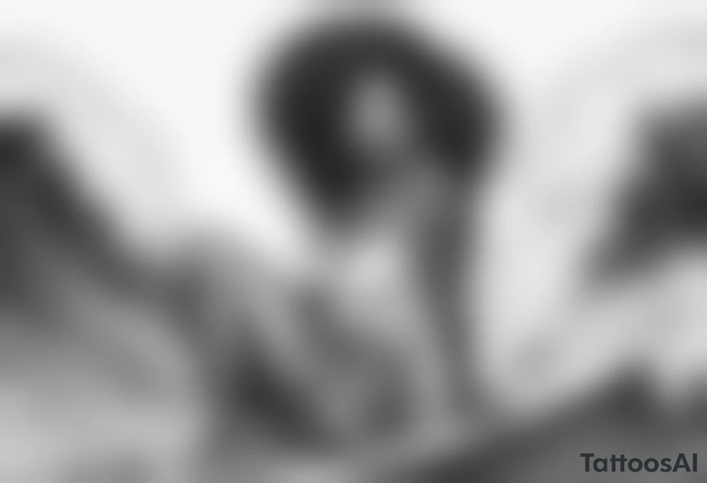Black woman with natural hair surfing pinup tattoo idea
