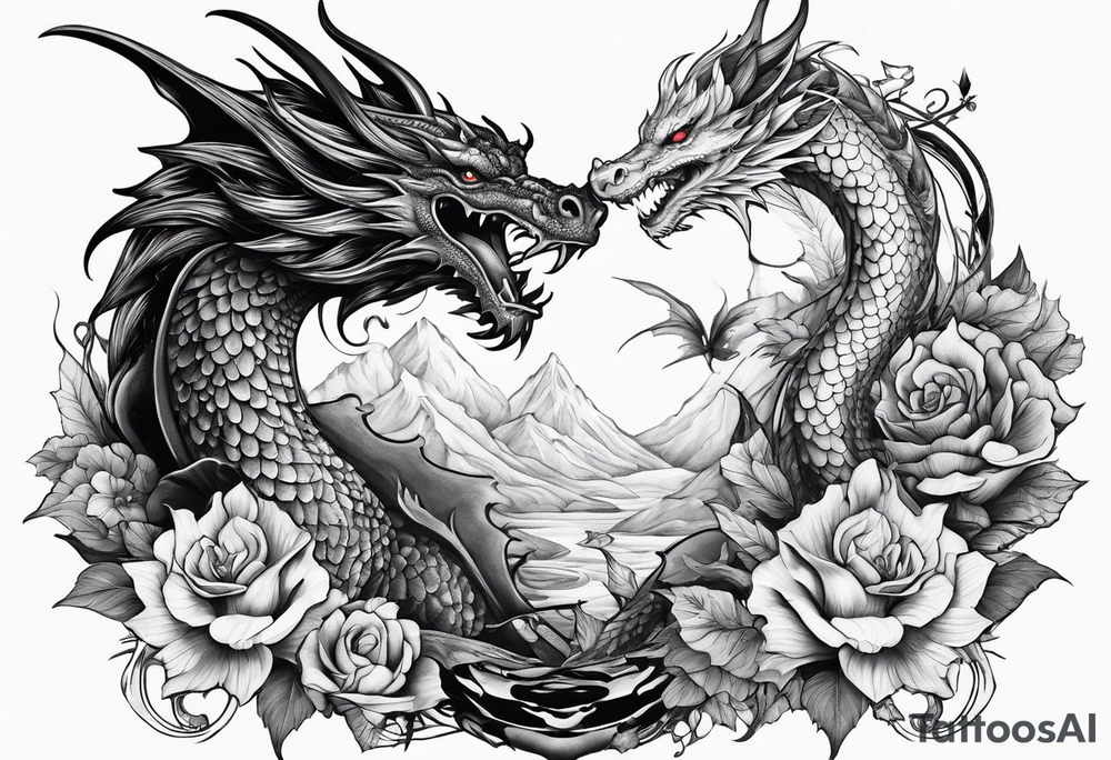 fairy and a dragon in the background tattoo idea