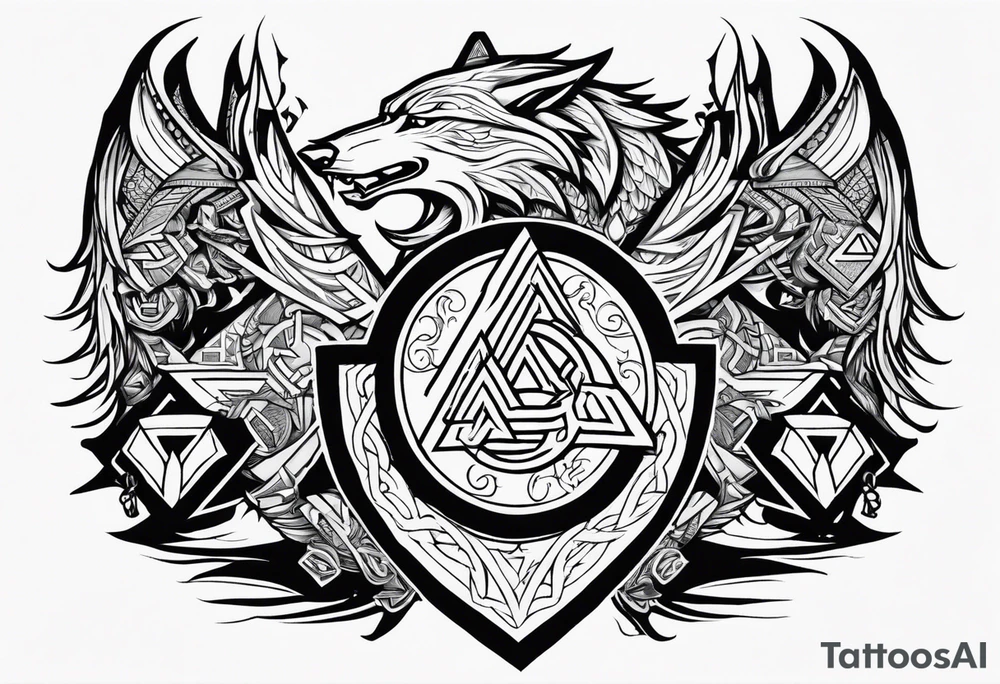 Valhalla 
Sword shield dragon valknut bear wolf tattoo idea