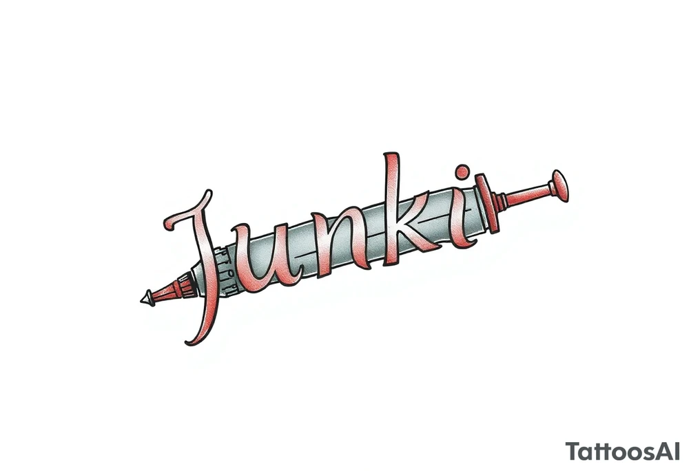 syringe  spelling out word junkie tattoo idea