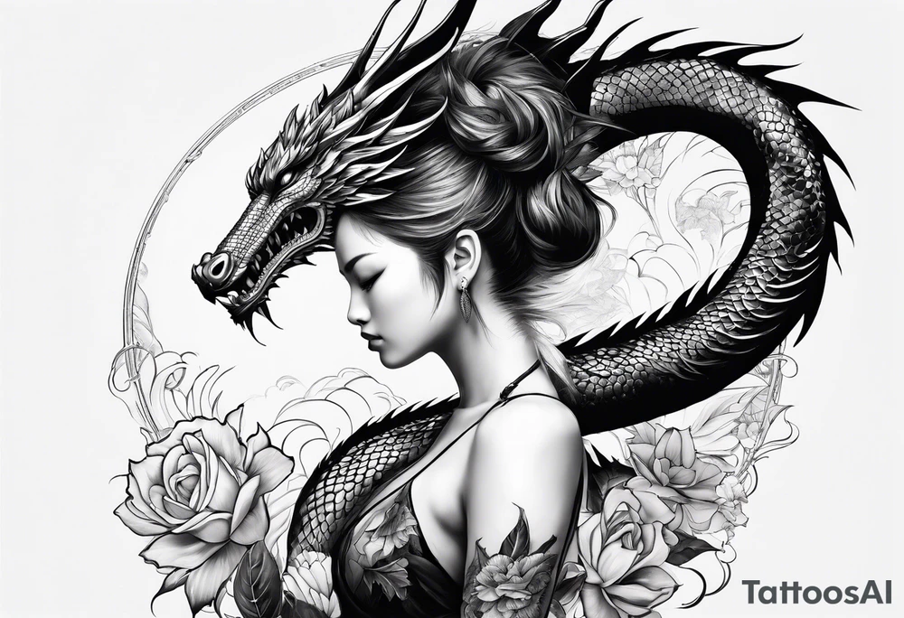 fit in one sheet full body warrior nymph with dragon tattoo idea