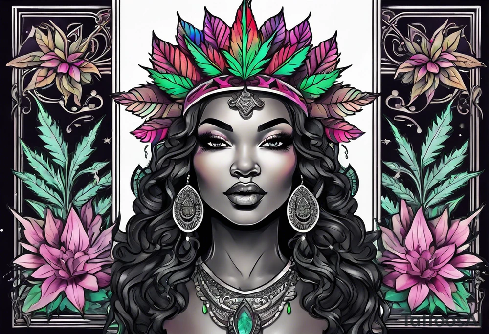 Black Goddess of marijuana tattoo idea