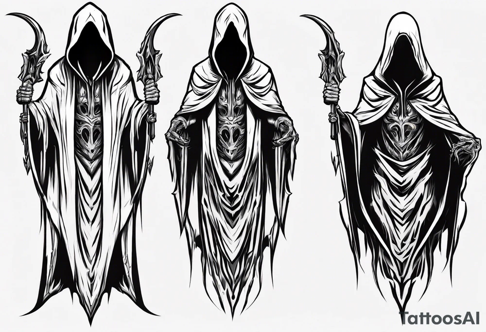 hooded reaper upper body, no skull tattoo idea