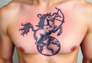 half-man half-horse with bow hovering over the world tattoo idea