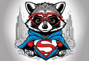 Raccoon wearing a Superman hoodie tattoo idea