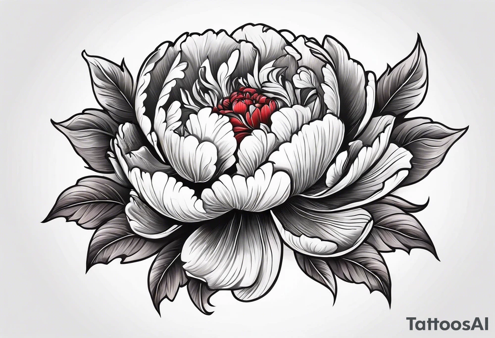 Red peony with small rabbit on petal tattoo idea