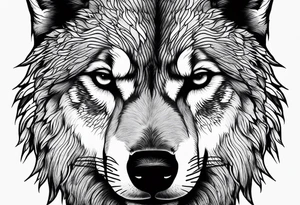 frontal lone wolf face, lonely but wise, staring at moon tattoo idea