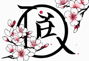 Kanji letter for shadow inside half circle with cherry blossoms tattoo idea