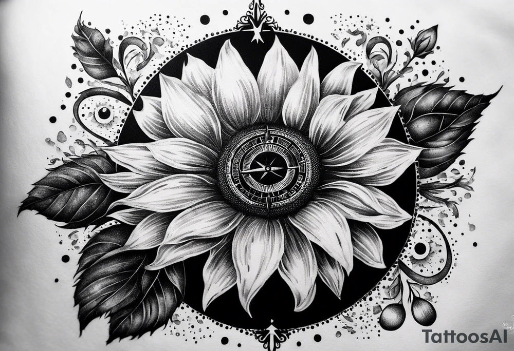Sunflower and a compass, with the words "To Thine Own Self Be True" tattoo idea