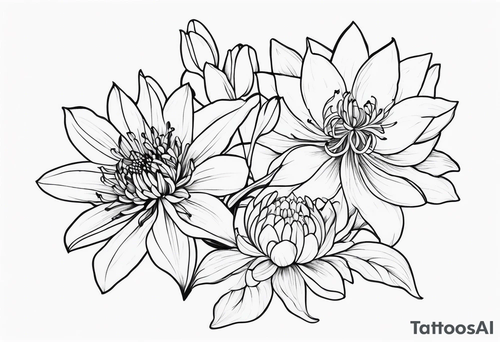 Lillies and chrysanthemums tattoo idea