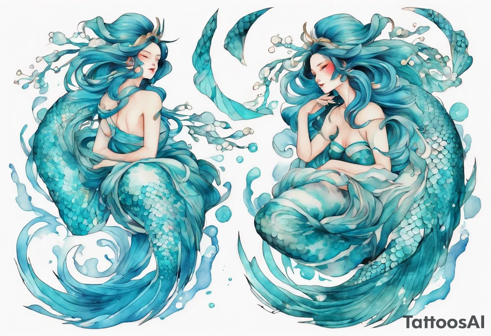 A beautiful undine with turquois scales. tattoo idea