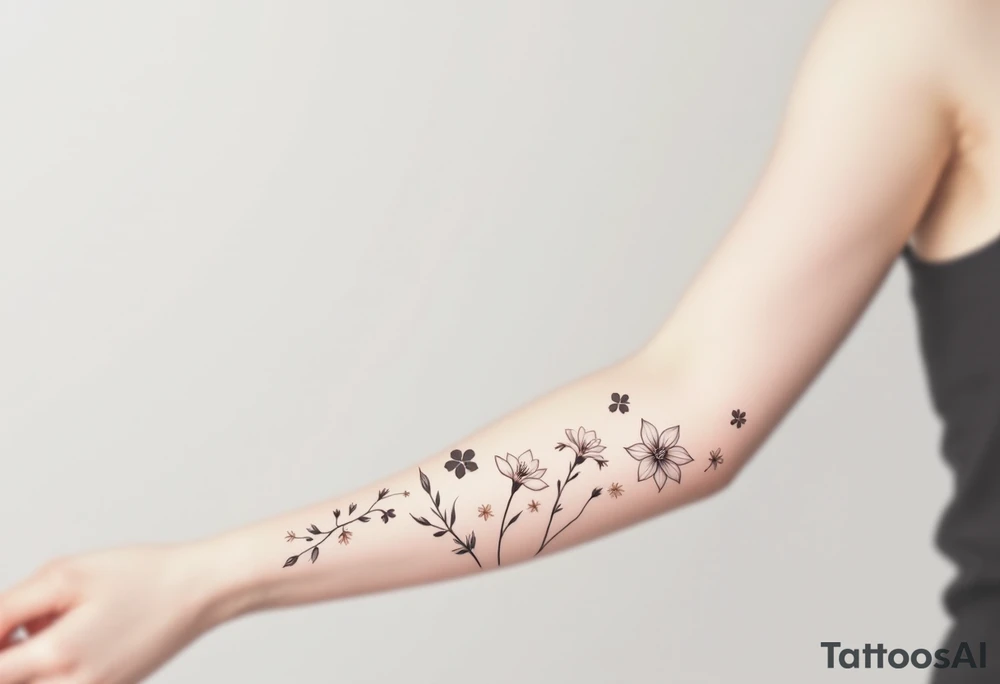 Carnation, Snowdrop, Larkspur, Water Lily, Daffodil, Clover tattoo idea