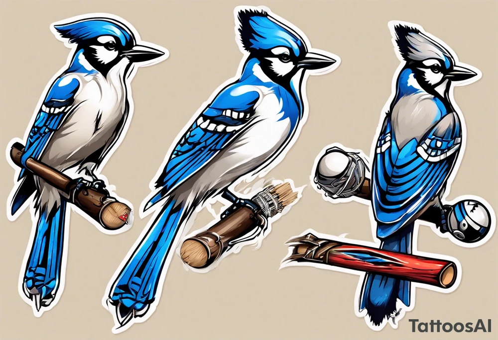 bluejay wearing cricket clothes tattoo idea