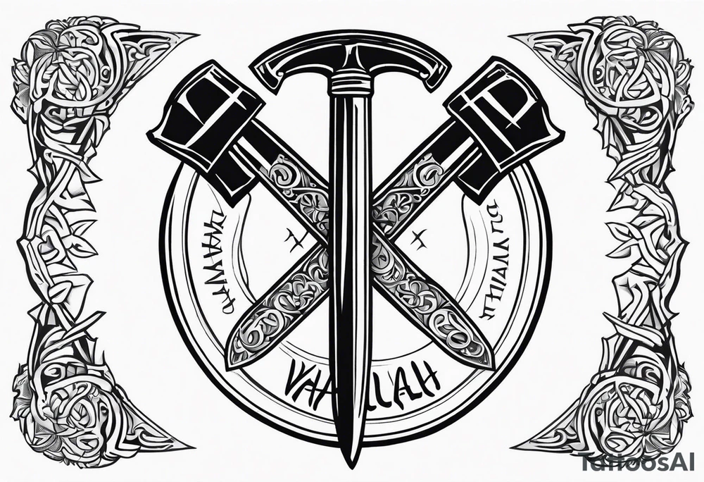 Valhalla sword shield axe tattoo idea