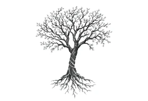 A tree with deep roots or blooming branches symbolizes personal growth, with dna strands as roots tattoo idea