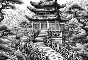 Chinese wall, realistic, art, fine line tattoo idea