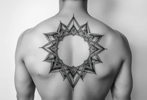 other worldly that covers the upper middle back and is geometric that also uses negative spaces tattoo idea