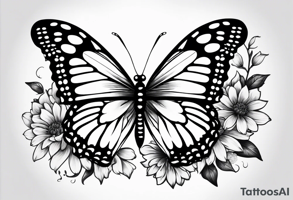 Butterfly with chrysanthemum flower tattoo idea