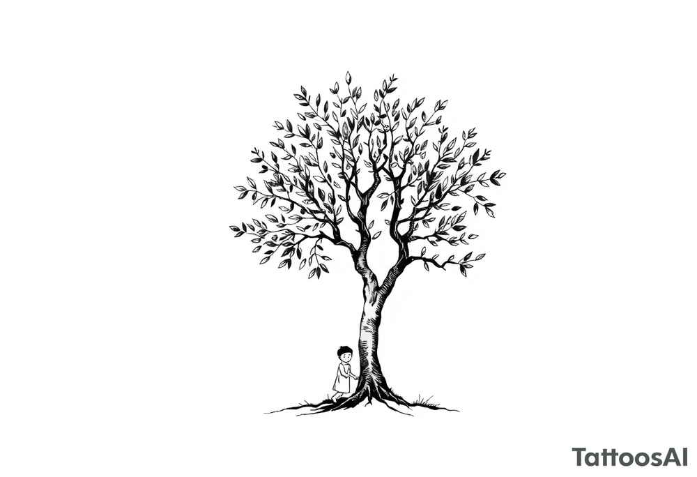 A big olive tree with a child under it tattoo idea