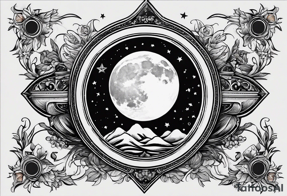I want a crest moon and then dainty stars going from the moon down to the right and connecting with a Saturn tattoo idea