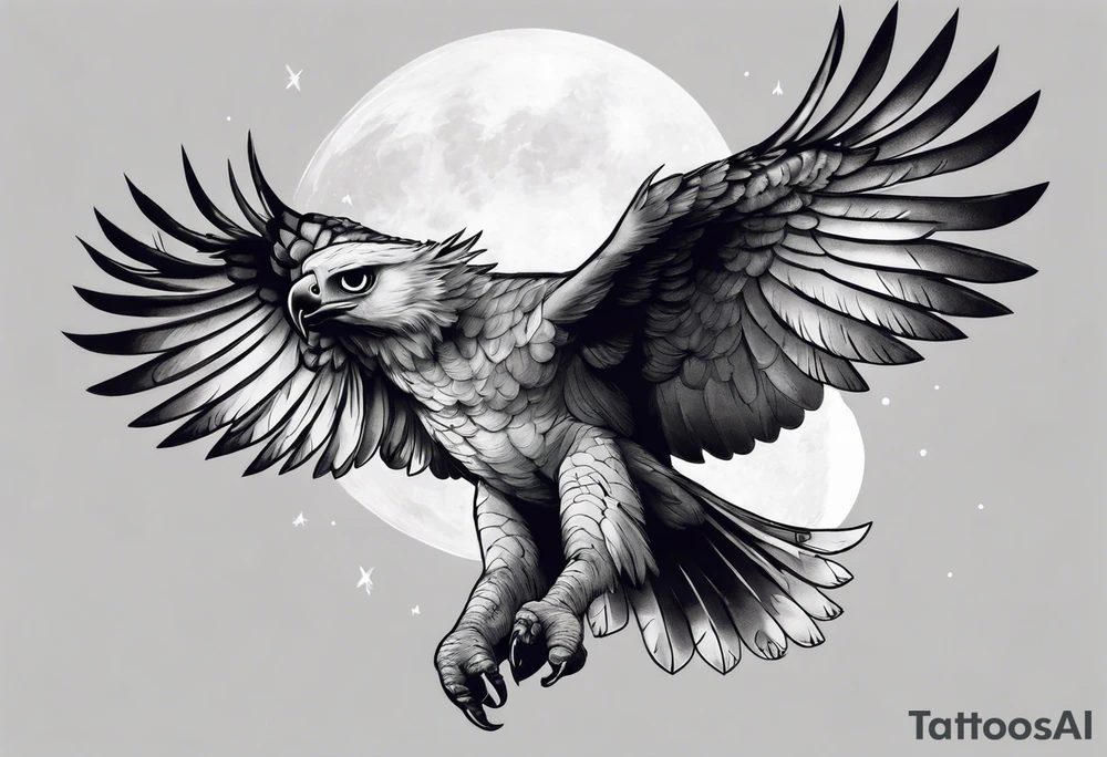 harpy eagle at night flying in the moonlight dark aesthetic tattoo idea