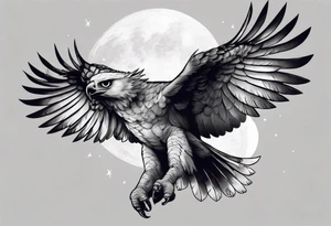 harpy eagle at night flying in the moonlight dark aesthetic tattoo idea