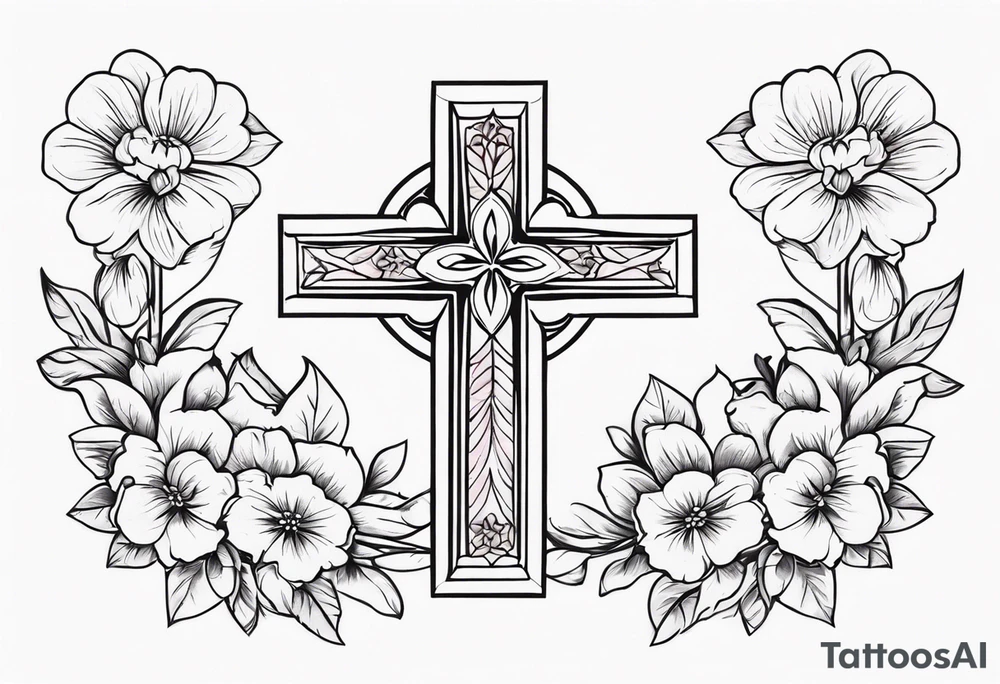 Cross with flowers tattoo idea