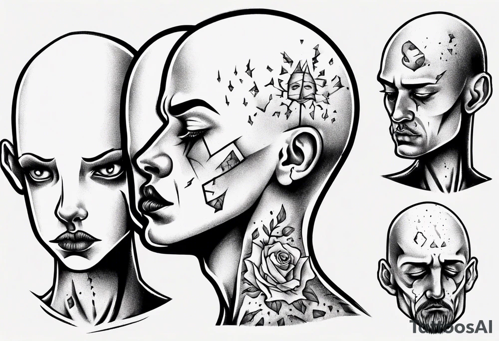bald heartbroken man closeup tattoo idea