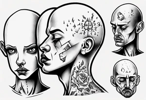 bald heartbroken man closeup tattoo idea