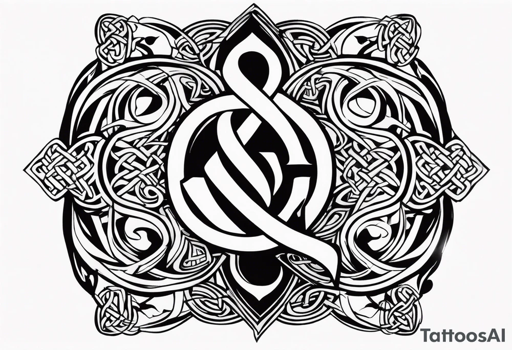 Cheers Mate text, armband +Celtic +Cancer Ribbon +tribal +artistic tattoo idea