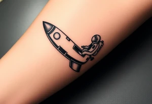 Busted Rocket ship with sparks coming out the back  with astronaut tattoo idea