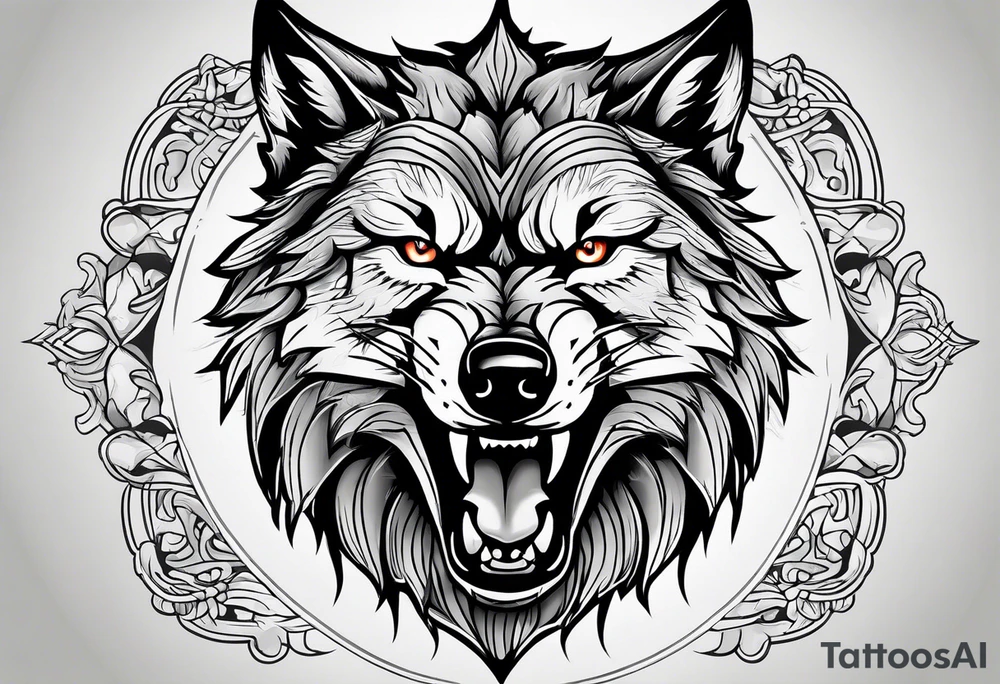 angry Wolf face, front on tattoo idea