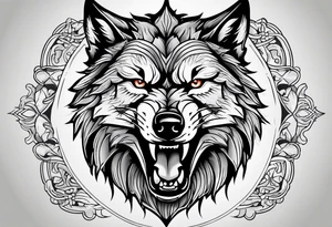 angry Wolf face, front on tattoo idea