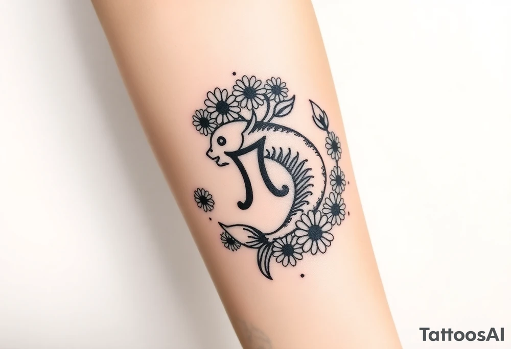 zodiac sign Pisces, surrounded by daisy's tattoo idea